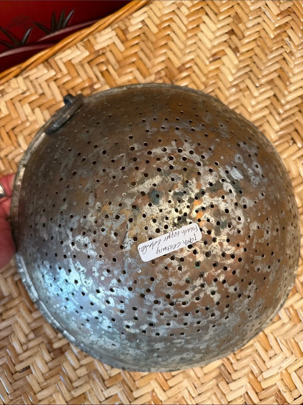 19th Century French Copper Metal Colander - Distressed Silver with Patina